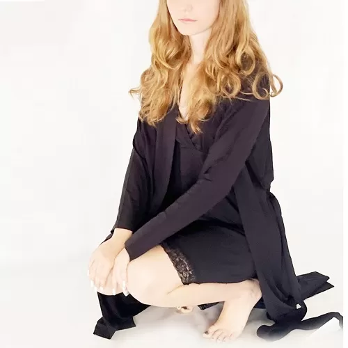 Pijama dama Nicol Da Re, Julliete, Bambus si dantela, camasa de noapte cu halat, M, Negru