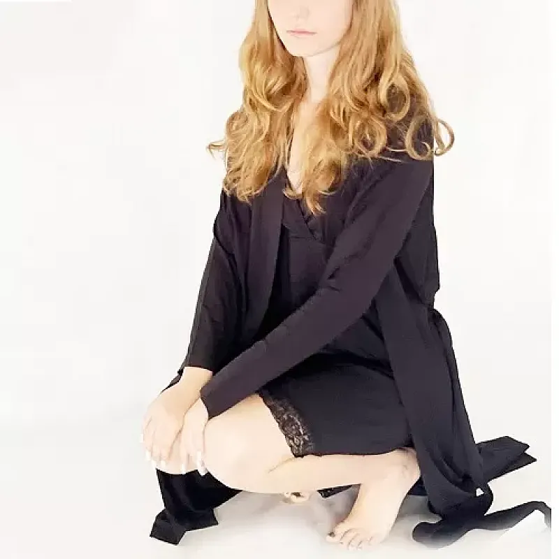 Pijama dama Nicol Da Re, Julliete, Bambus si dantela, camasa de noapte cu halat, M, Negru