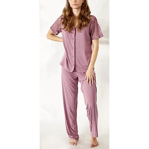 Pijama dama Nicol Da Re, Camille Berry, Bambus, pantaloni lungi, maneca dantela, M, Roz