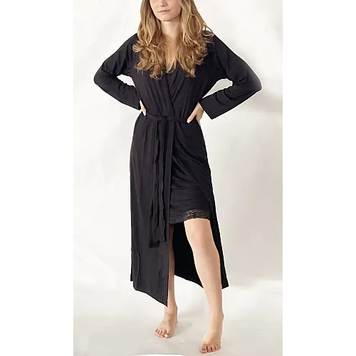 Pijama dama Nicol Da Re, Juliette, Bambus si dantela, camasa de noapte cu halat, S, Negru