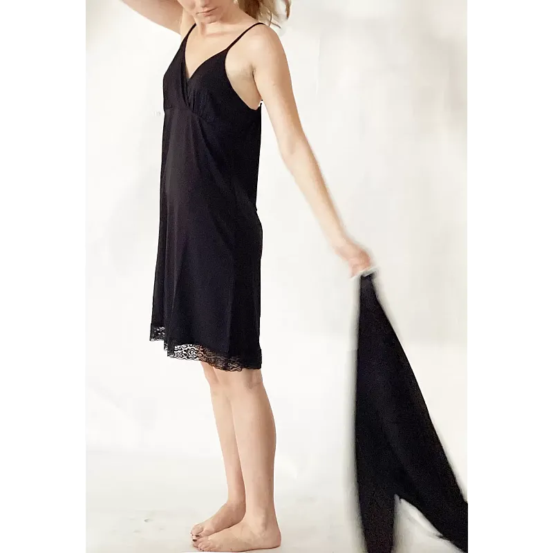 Pijama dama Nicol Da Re, Juliette, Bambus si dantela, camasa de noapte cu halat, XL, Negru