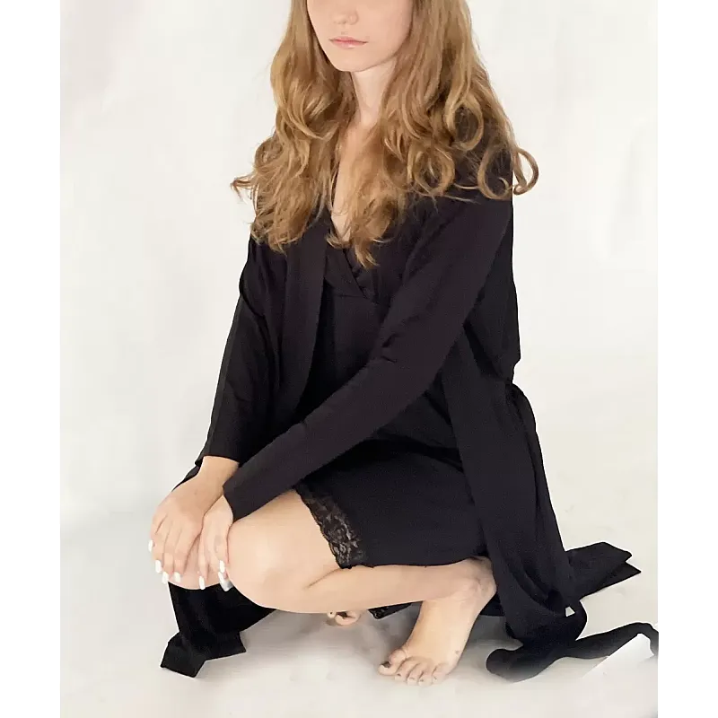 Pijama dama Nicol Da Re, Juliette, Bambus si dantela, camasa de noapte cu halat, XL, Negru