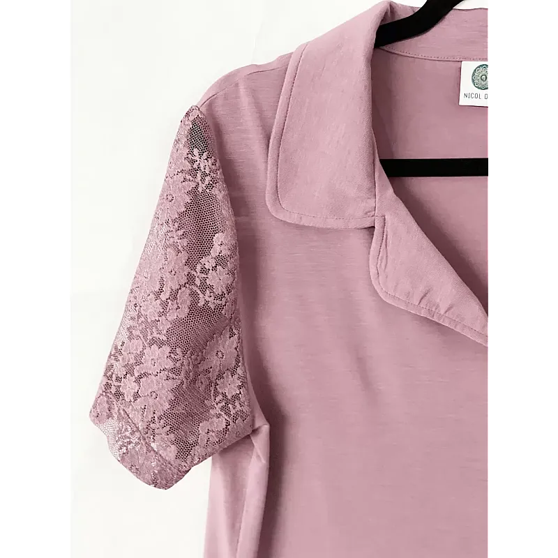 Pijama dama Nicol Da Re, Camille Berry, Bambus, pantaloni lungi, maneca dantela, M, Roz